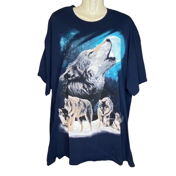 Wolves Moon Howl NO TAG NO Care Info Blue T shirt READ DETAILS - Picture 1 of 7